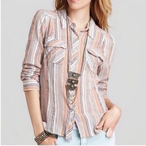 Free People We The Free Midwest Button Down Multicolor Cotton Gauze Top M